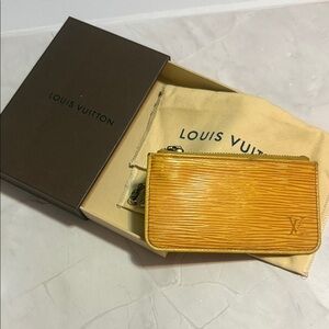 VTG Louis Vuitton Yellow Epi Leather Zippered Key Pouch